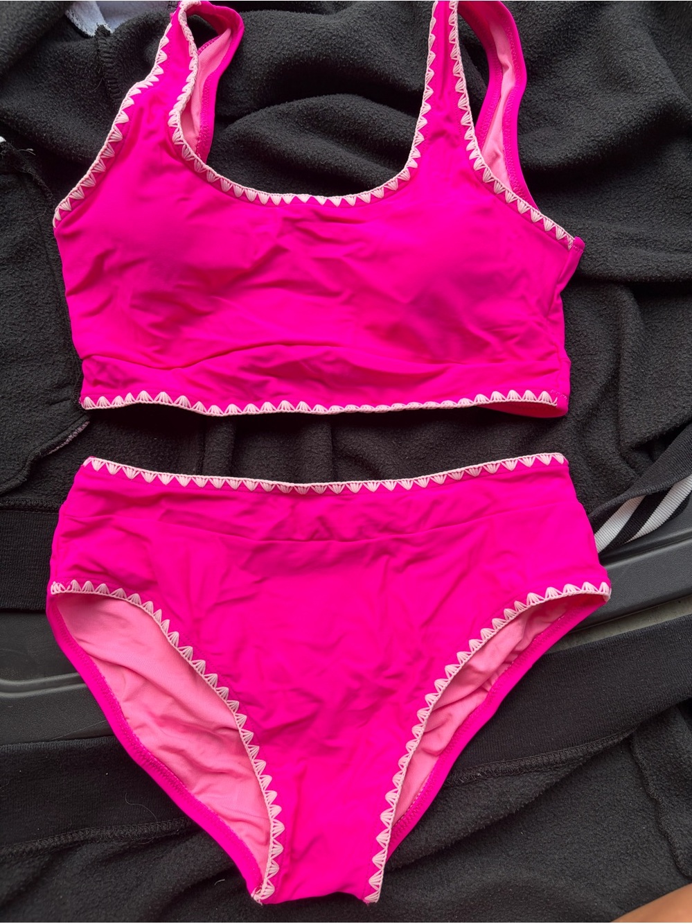 Girls Hot Pink Two-Piece Swim Set with Decorative Trim